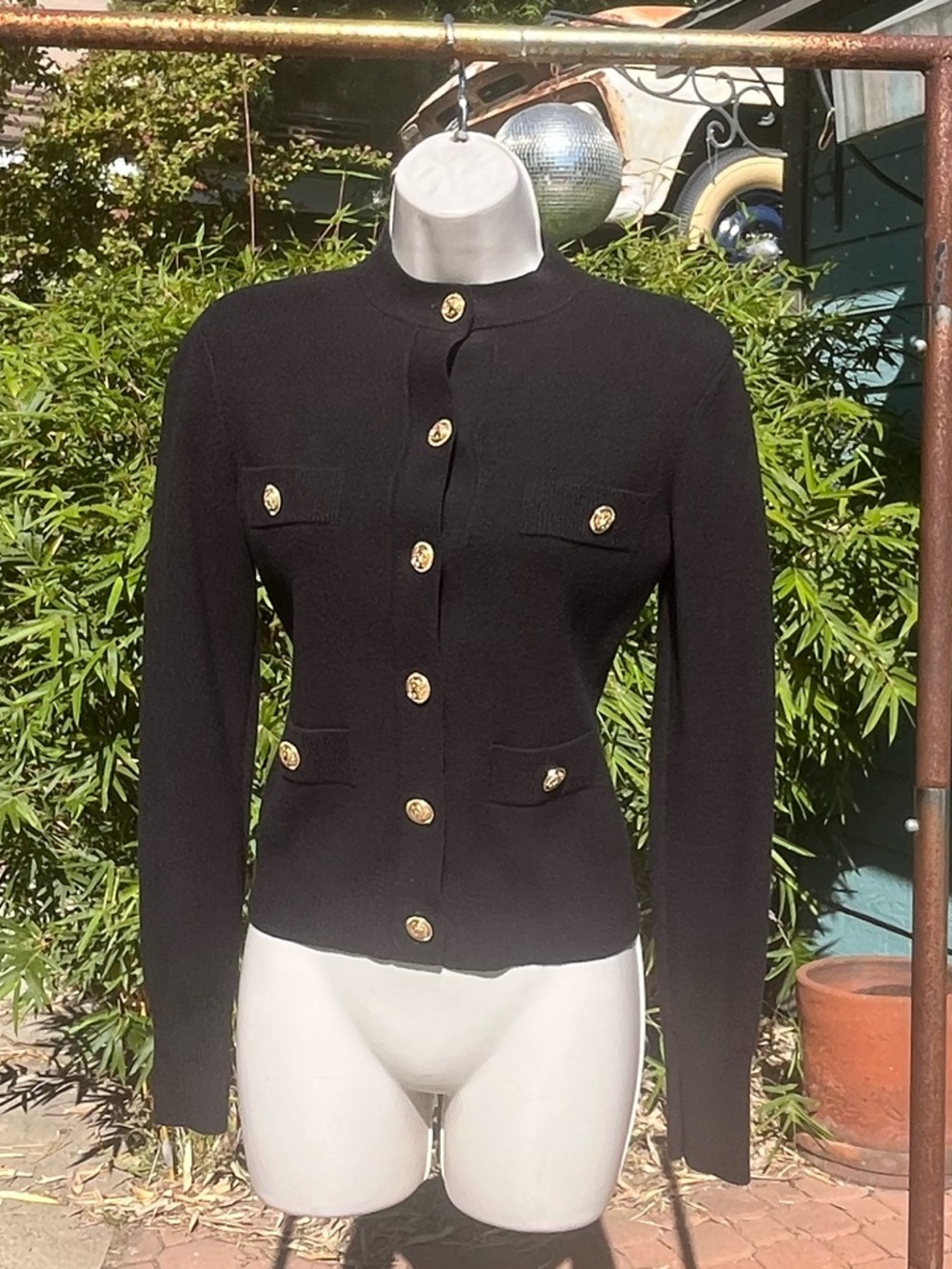 Avec Les Filles Black Cardigan with Gold Details